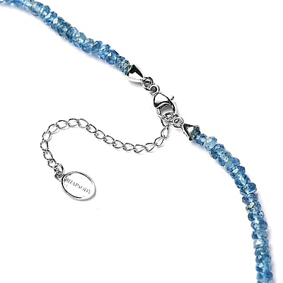 Certified & Appraised Rhapsody AAAA Santa Maria Aquamarine 73.20 ctw Beaded Graduated Necklace in 950 Platinum 18-20 Inches