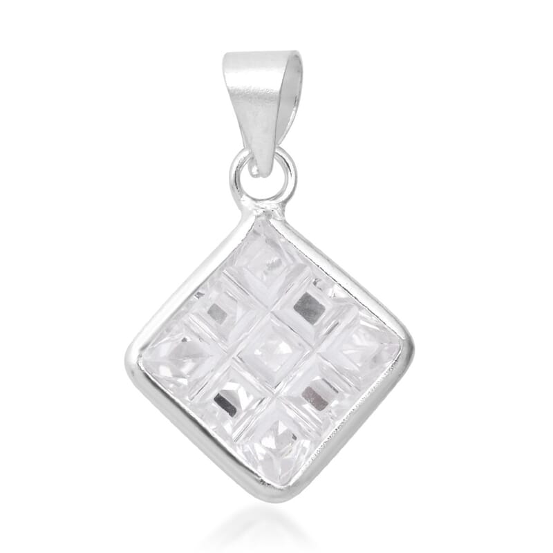 Simulated Diamond Pendant without Chain in Sterling Silver