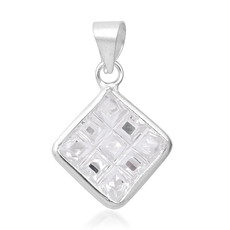 Simulated Diamond Pendant without Chain in Sterling Silver