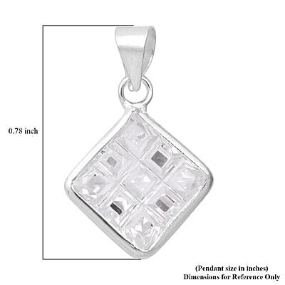 Simulated Diamond Pendant without Chain in Sterling Silver