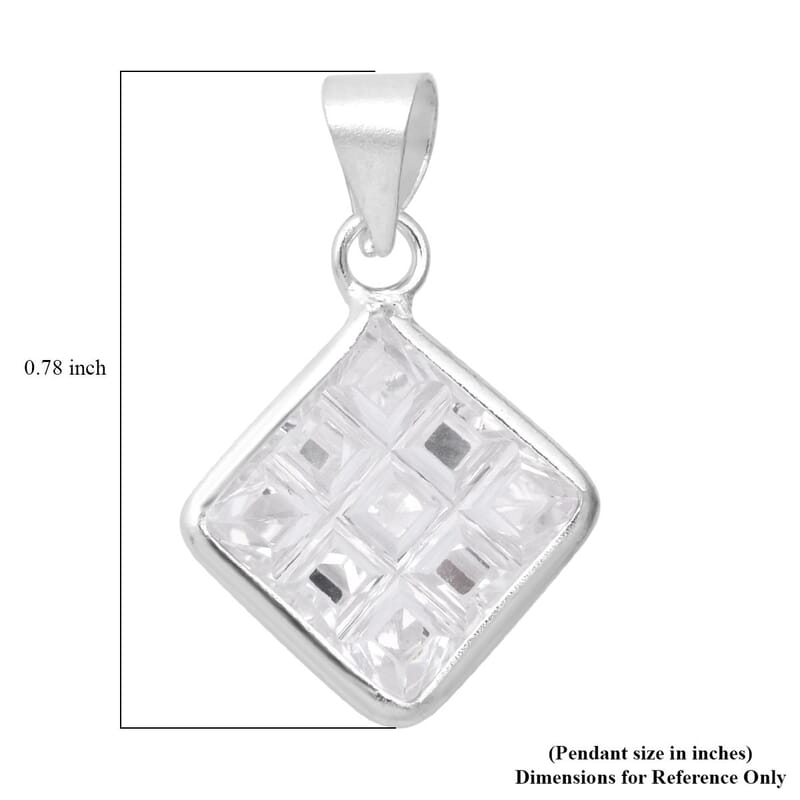 Simulated Diamond Pendant without Chain in Sterling Silver