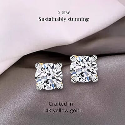 SGL Certified Luxuriant Lab Grown Diamond VS 2.00 ctw Stud Earrings in 14K Yellow Gold