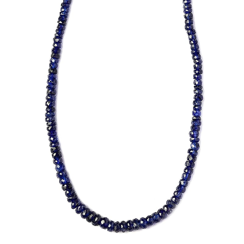 D'Joy Madagascar Blue Sapphire 100.00 ctw Beaded Graduated Necklace in 18K Vermeil Yellow Gold Over Sterling Silver 18 Inches
