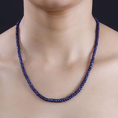 D'Joy Madagascar Blue Sapphire 100.00 ctw Beaded Graduated Necklace in 18K Vermeil Yellow Gold Over Sterling Silver 18 Inches