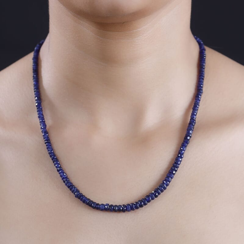 D'Joy Madagascar Blue Sapphire 100.00 ctw Beaded Graduated Necklace in 18K Vermeil Yellow Gold Over Sterling Silver 18 Inches