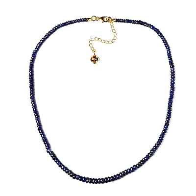 D'Joy Madagascar Blue Sapphire 100.00 ctw Beaded Graduated Necklace in 18K Vermeil Yellow Gold Over Sterling Silver 18 Inches