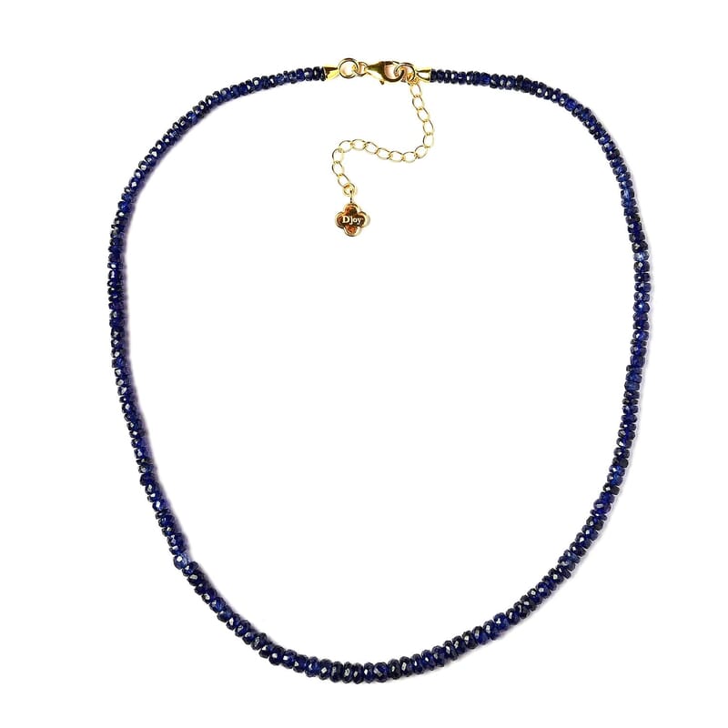 D'Joy Madagascar Blue Sapphire 100.00 ctw Beaded Graduated Necklace in 18K Vermeil Yellow Gold Over Sterling Silver 18 Inches