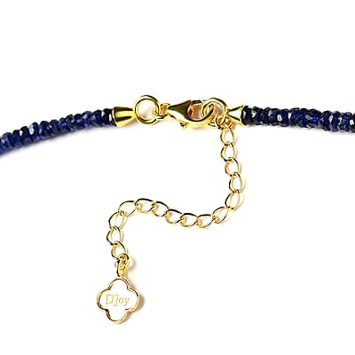 D'Joy Madagascar Blue Sapphire 100.00 ctw Beaded Graduated Necklace in 18K Vermeil Yellow Gold Over Sterling Silver 18 Inches