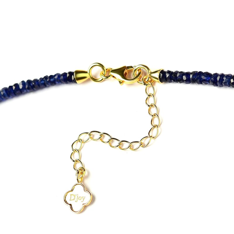 D'Joy Madagascar Blue Sapphire 100.00 ctw Beaded Graduated Necklace in 18K Vermeil Yellow Gold Over Sterling Silver 18 Inches