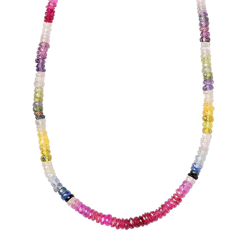 D'Joy Multi Sapphire 90.30 ctw Beaded Graduated Necklace in 18K Vermeil Yellow Gold Over Sterling Silver 18-20 Inches