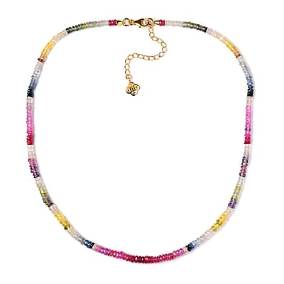 D'Joy Multi Sapphire 90.30 ctw Beaded Graduated Necklace in 18K Vermeil Yellow Gold Over Sterling Silver 18-20 Inches
