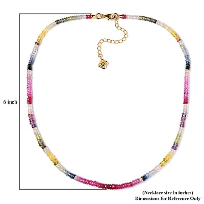 D'Joy Multi Sapphire 90.30 ctw Beaded Graduated Necklace in 18K Vermeil Yellow Gold Over Sterling Silver 18-20 Inches