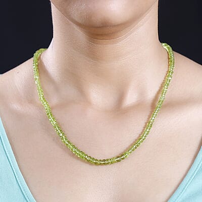 D'Joy Peridot 90.25 ctw Beaded Graduated Necklace in 18K Vermeil Yellow Gold Over Sterling Silver 18-20 Inches