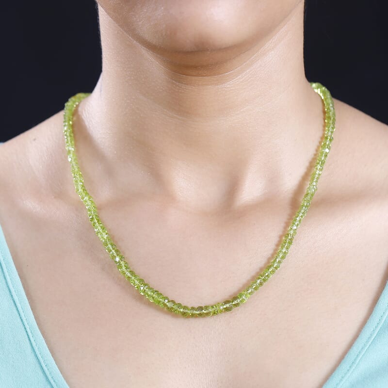 D'Joy Peridot 90.25 ctw Beaded Graduated Necklace in 18K Vermeil Yellow Gold Over Sterling Silver 18-20 Inches