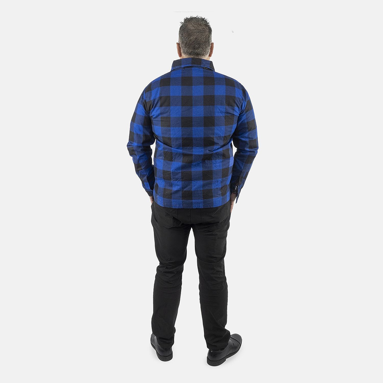 Tamsy Blue Unisex Plaid Oversized 100% Cotton Long Sleeve Canvas Button-Up Shirt - M