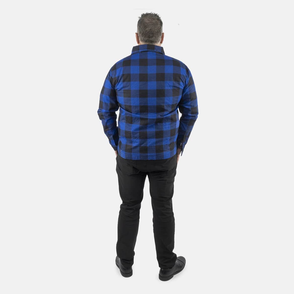 Tamsy Blue Unisex Plaid Oversized 100% Cotton Long Sleeve Canvas Button-Up Shirt - M image number 1