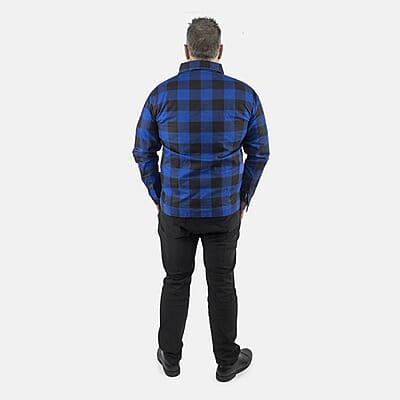 Tamsy Blue Unisex Plaid Oversized 100% Cotton Long Sleeve Canvas Button-Up Shirt - M