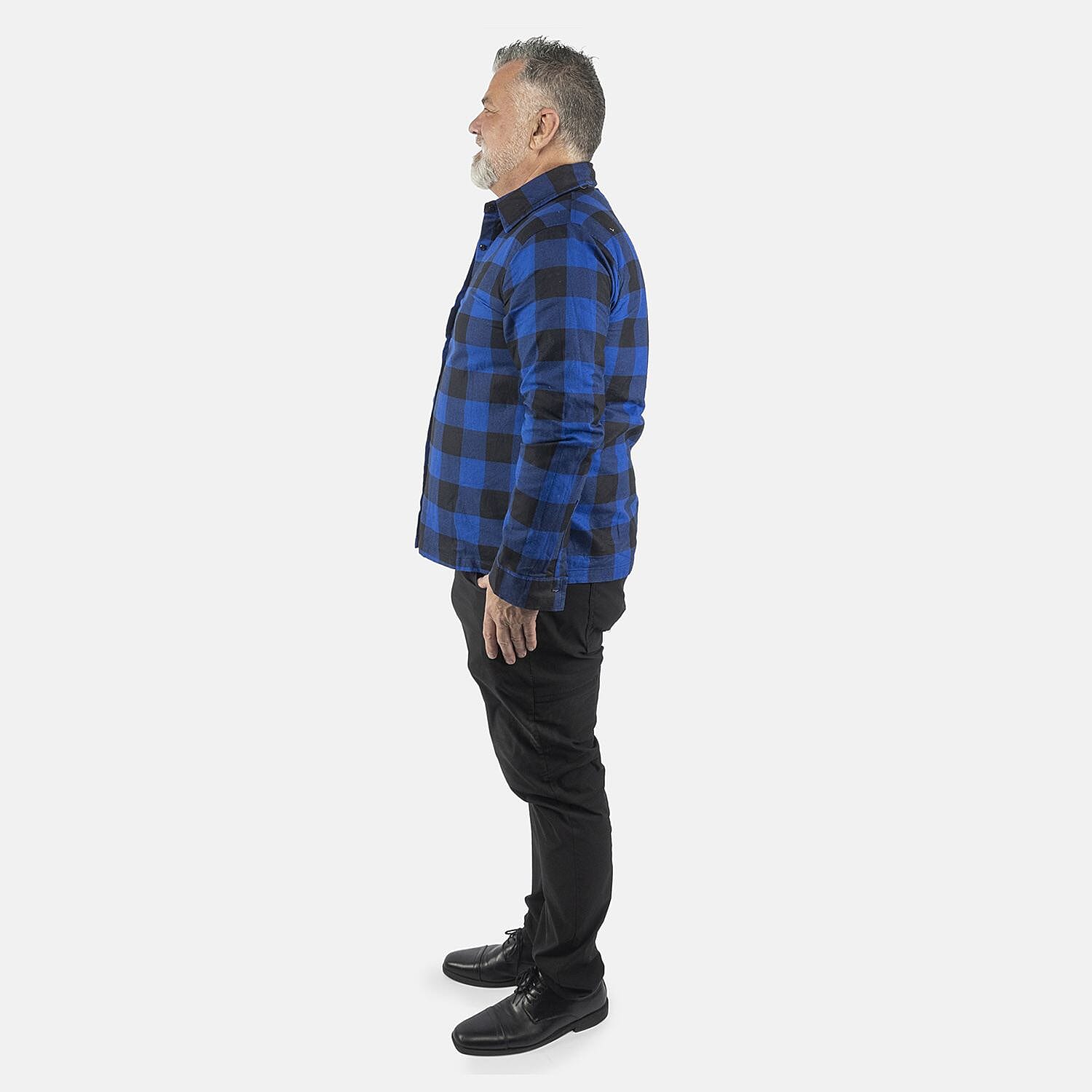 Tamsy Blue Unisex Plaid Oversized 100% Cotton Long Sleeve Canvas Button-Up Shirt - M