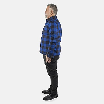 Tamsy Blue Unisex Plaid Oversized 100% Cotton Long Sleeve Canvas Button-Up Shirt - M