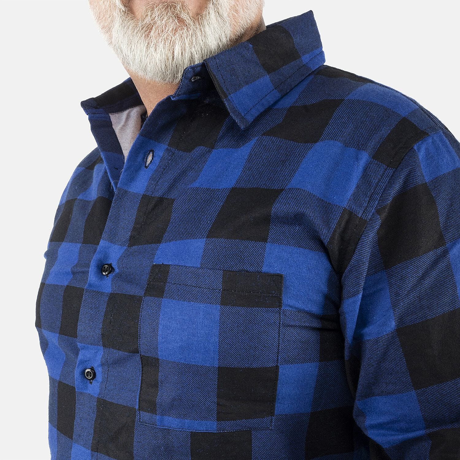 Tamsy Blue Unisex Plaid Oversized 100% Cotton Long Sleeve Canvas Button-Up Shirt - M
