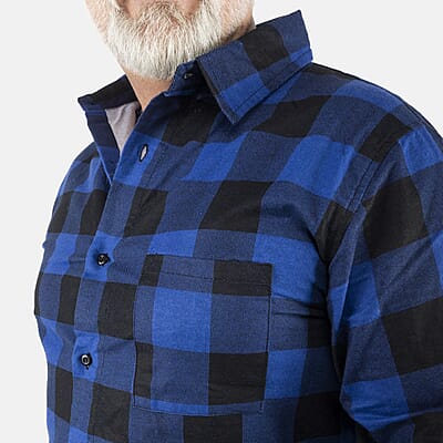 Tamsy Blue Unisex Plaid Oversized 100% Cotton Long Sleeve Canvas Button-Up Shirt - M