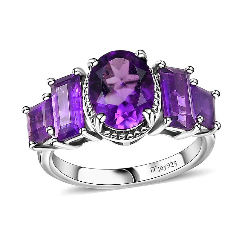 Premium Mashamba Amethyst and African Amethyst 3.40 ctw Royal Majesty Ring in Rhodium Over Sterling Silver (Size 10.0)