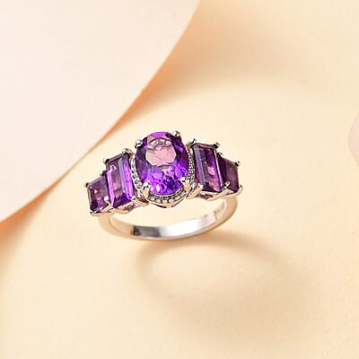 Premium Mashamba Amethyst and African Amethyst 3.40 ctw Royal Majesty Ring in Rhodium Over Sterling Silver (Size 10.0)