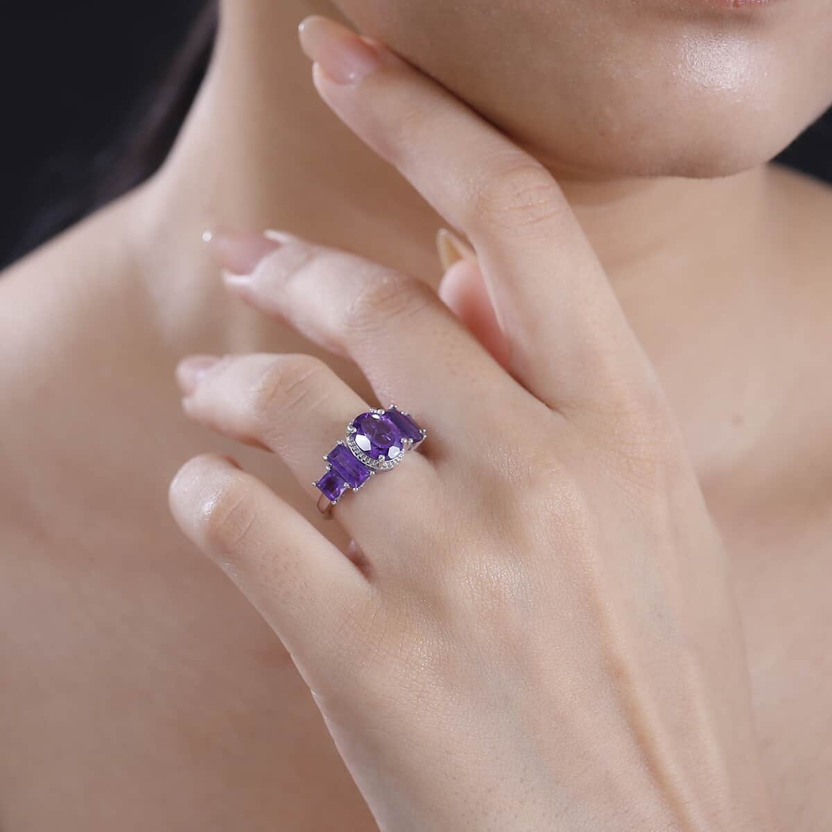 Premium Mashamba Amethyst and African Amethyst 3.40 ctw Royal Majesty Ring in Rhodium Over Sterling Silver image number 2