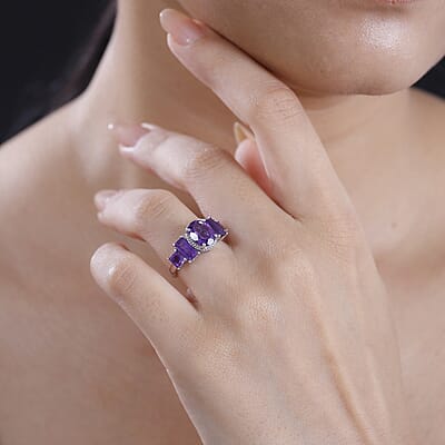 Premium Mashamba Amethyst and African Amethyst 3.40 ctw Royal Majesty Ring in Rhodium Over Sterling Silver (Size 10.0)