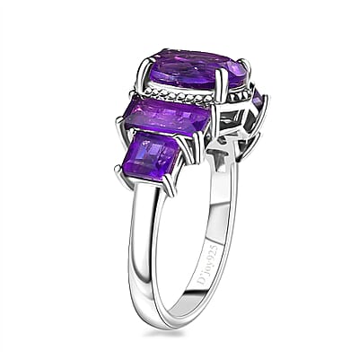 Premium Mashamba Amethyst and African Amethyst 3.40 ctw Royal Majesty Ring in Rhodium Over Sterling Silver (Size 10.0)