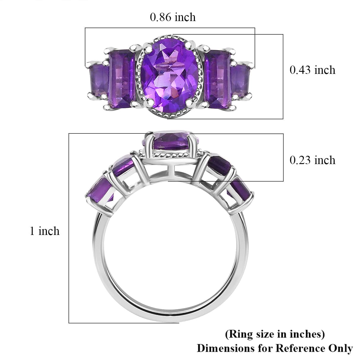 Premium Mashamba Amethyst and African Amethyst 3.40 ctw Royal Majesty Ring in Rhodium Over Sterling Silver image number 5