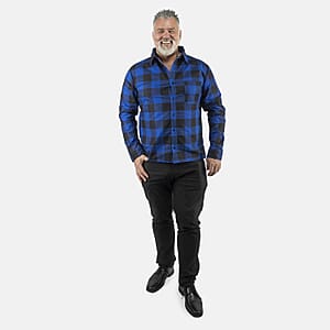 Value Buy Tamsy Blue Unisex Plaid Oversized 100% Cotton Long Sleeve Canvas Button-Up Shirt - XL