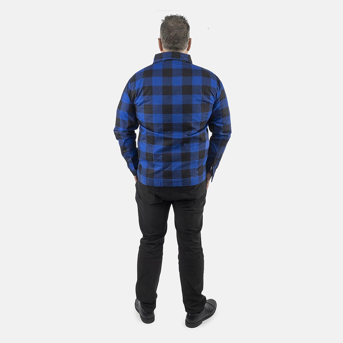 Value Buy Tamsy Blue Unisex Plaid Oversized 100% Cotton Long Sleeve Canvas Button-Up Shirt - XL image number 1