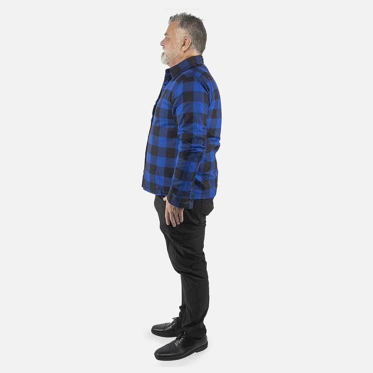 Value Buy Tamsy Blue Unisex Plaid Oversized 100% Cotton Long Sleeve Canvas Button-Up Shirt - XL image number 2