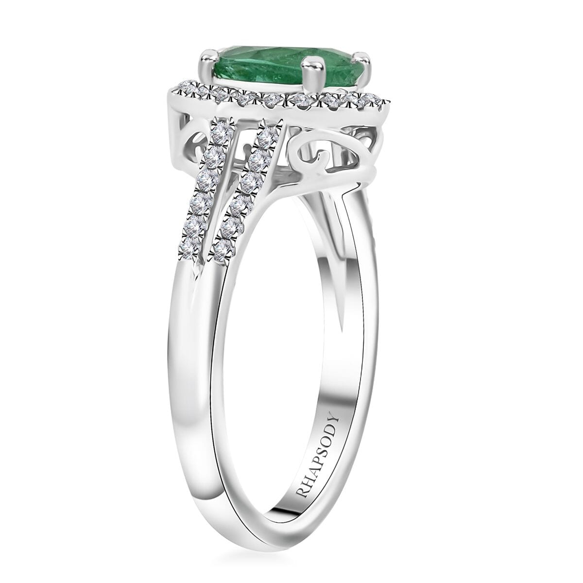 Certified & Appraised Rhapsody AAAA Gemfield Emerald and E-F VS Diamond 1.00 ctw Ring in 950 Platinum (Size 9.5) 6 Grams image number 3