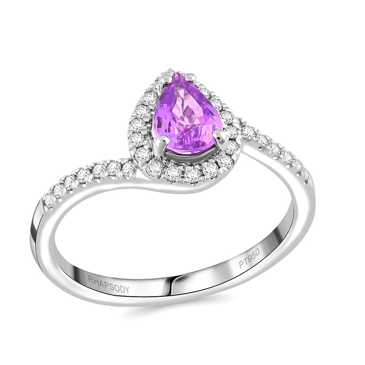 Certified & Appraised Rhapsody AAAA Madagascar Purple Sapphire and E-F VS Diamond 1.00 ctw Ring in 950 Platinum (Size 7.5) 5.27 Grams image number 0