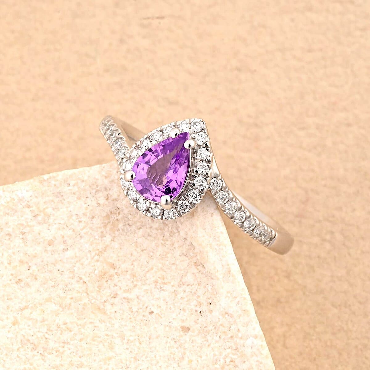 Certified & Appraised Rhapsody AAAA Madagascar Purple Sapphire and E-F VS Diamond 1.00 ctw Ring in 950 Platinum (Size 7.5) 5.27 Grams image number 1