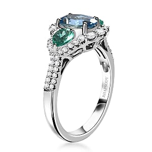 Certified & Appraised Rhapsody AAAA Santa Maria Aquamarine, Boyaca Colombian Emerald and E-F VS Diamond 2.00 ctw Ring in 950 Platinum (Size 9.5) 5.90 Grams