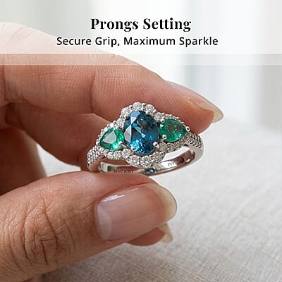 Certified & Appraised Rhapsody AAAA Santa Maria Aquamarine, Boyaca Colombian Emerald and E-F VS Diamond 2.00 ctw Ring in 950 Platinum (Size 9.5) 5.90 Grams