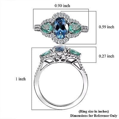 Certified & Appraised Rhapsody AAAA Santa Maria Aquamarine, Boyaca Colombian Emerald and E-F VS Diamond 2.00 ctw Ring in 950 Platinum (Size 9.5) 5.90 Grams