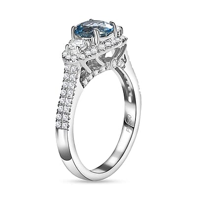 Certified & Appraised Rhapsody AAAA Santa Maria Aquamarine and E-F VS2 Diamond 1.48 ctw Ring in 950 Platinum (Size 5.0) 6.25 Gram