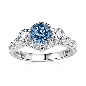 Certified & Appraised Rhapsody AAAA Santa Maria Aquamarine and E-F VS2 Diamond 1.48 ctw Ring in 950 Platinum (Size 8.5) 6.25 Gram