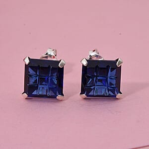 Simulated Blue Diamond Earrings in Sterling Silver