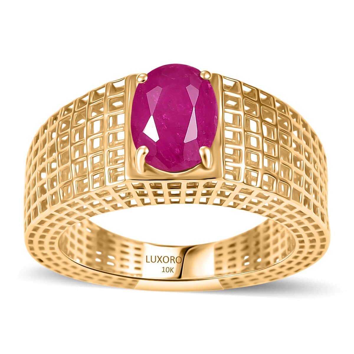 Doorbuster Mirage Collection Luxoro Premium Royal Ruby 1.70 ctw Solitaire Ring in 10K Yellow Gold (Size 10.0) image number 0