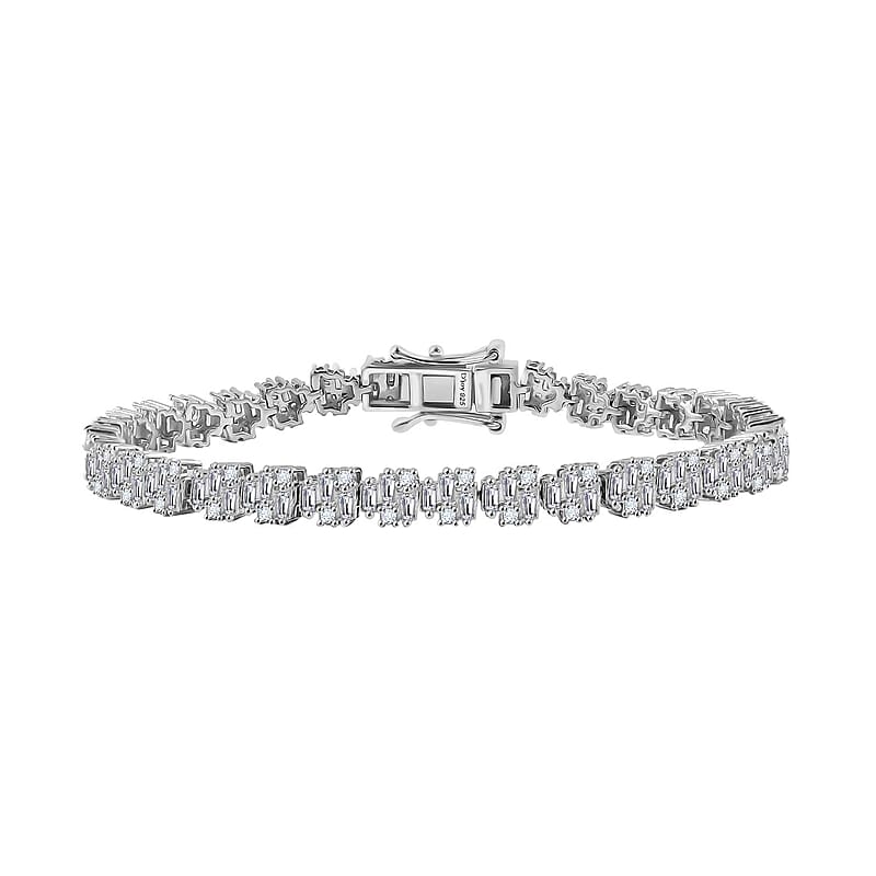 D'Joy White Diamond 4.00 ctw Art Deco Bracelet in Rhodium Over Sterling Silver (7.25 In)