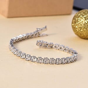 D'Joy White Diamond 4.00 ctw Art Deco Bracelet in Rhodium Over Sterling Silver (7.25 In)