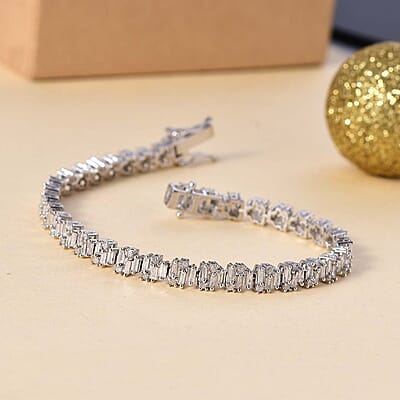 D'Joy White Diamond 4.00 ctw Art Deco Bracelet in Rhodium Over Sterling Silver (7.25 In)