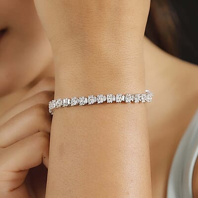 D'Joy White Diamond 4.00 ctw Art Deco Bracelet in Rhodium Over Sterling Silver (7.25 In)