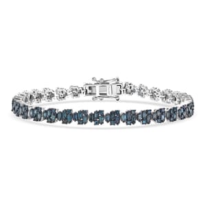 Blue Diamond 4.00 ctw Art Deco Bracelet in Rhodium Over Sterling Silver (7.25 In)