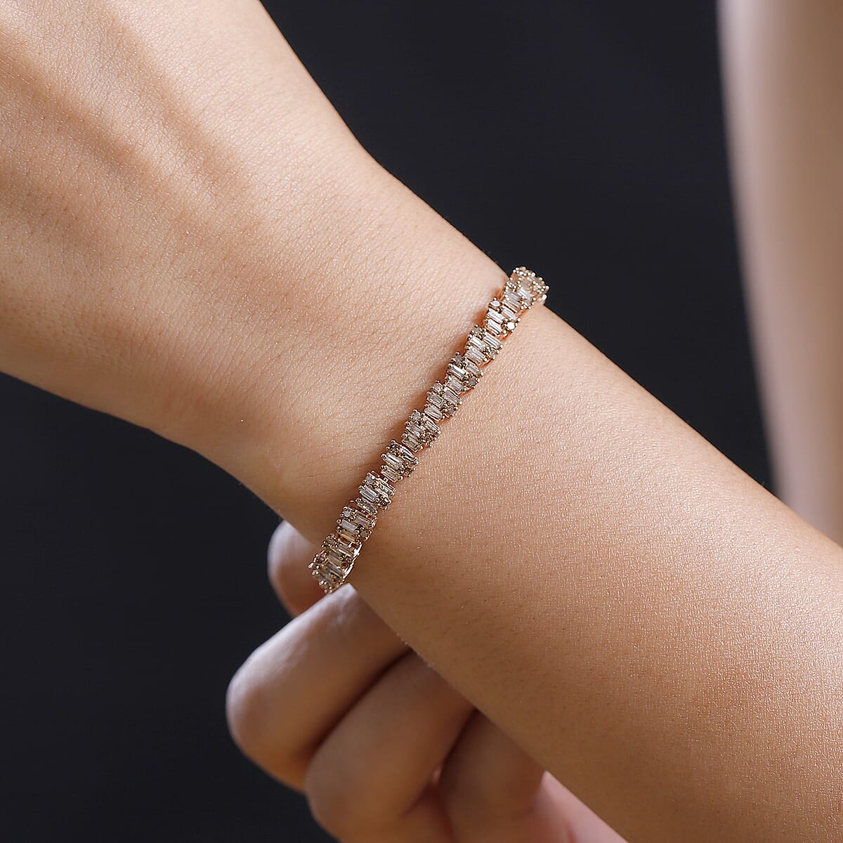 Natural Champagne Diamond 4.00 ctw Art Deco Bracelet in 18K Vermeil Rose Gold Over Sterling Silver (7.25 In) image number 2